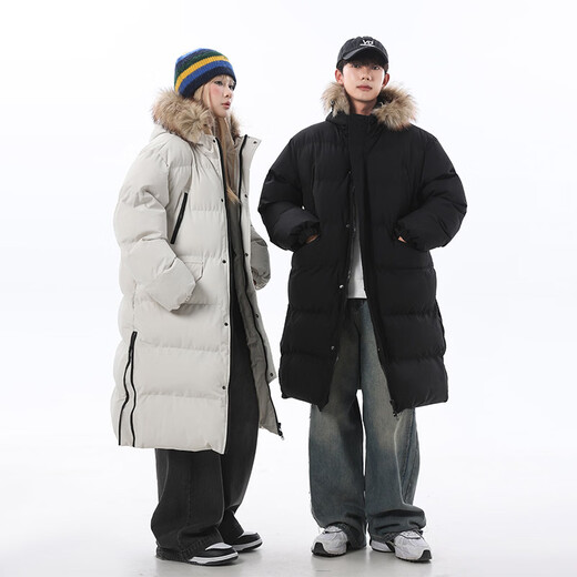 Early Tang Dynasty cotton-padded clothes for men and women, medium-length, hooded, large fur collar, thickened warm cotton-padded clothes, winter military coats, cotton-padded jackets, off-white 3XL