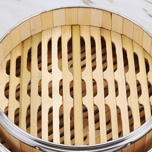 Shantou Lincun commercial dim sum steamer bamboo steamer steamer steamer rice basket stainless steel edge steamer grid Cantonese style morning tea restaurant steamer lid 19.5cm