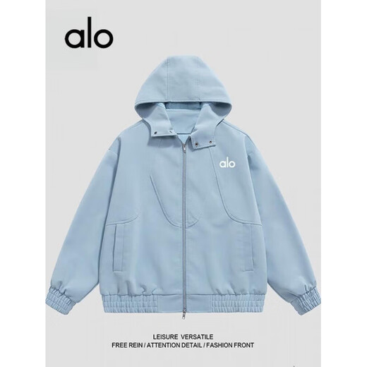 ALO American retro leather jacket men's spring and autumn trendy brand loose casual hooded motorcycle jacket trendy 838 hooded style light blue S 90-115Jin Jin equals 0.5 kg