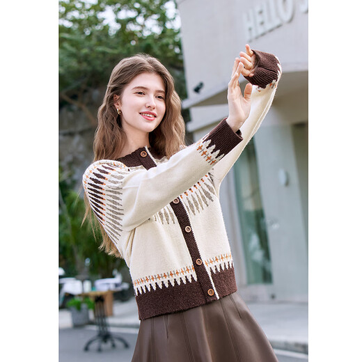 Betu Women's 2025 Winter New Wool Knitted Sweater Fair Isle Jacquard Slim Trendy Top Women 2412X03 Apricot S