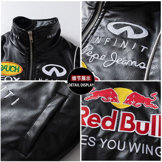 Shijanu American retro racing suit motorcycle cotton jacket autumn and winter motorcycle riding suit embroidered bomber jacket men's and women's jacket winter cotton black PU M recommended 110Jin Jin is equal to about 0.5 kg