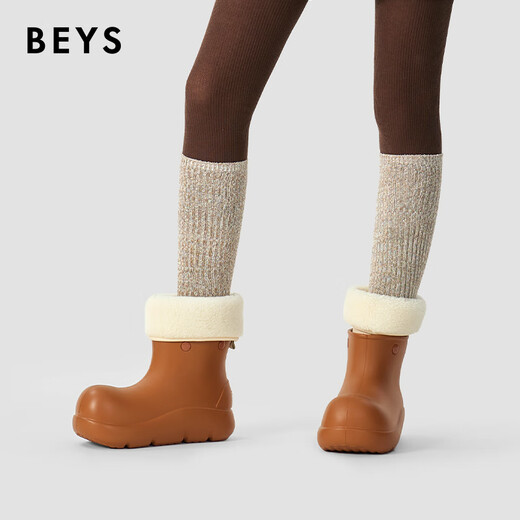 BEYS赵露思同款雪地靴女小丑鞋加绒防水防滑厚底增高2025冬季新款女鞋 沙色 38