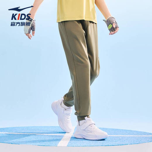 Hongxing Erke children's pants knitted trousers for boys and girls 2026 new pure cotton fashionable and comfortable sports pants for middle and large children boys black olive green 130