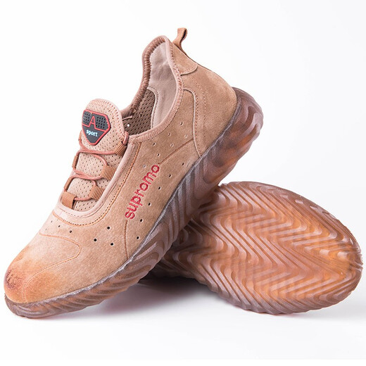 Dinggu Labor Protection Shoes Men's Shoes Breathable, Anti-odor, Anti-smashing, Anti-puncture, Steel-toe Lightweight Beef Tendon Sole Welder Working Shoes Low-top Khaki Leather Beef Tendon Sole Breathable Model 40