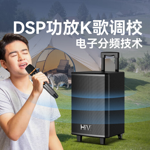 HiVi 8-inch professional square dance audio conference ktv audio Bluetooth trolley speaker outdoor standard dual wireless microphone electric acoustic guitar folk instrument speaker MA08