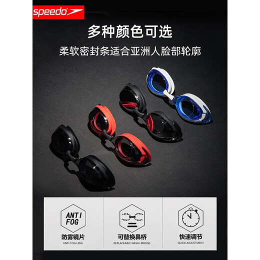 Speedo importierte Schwimmbrillen, wasserdicht und beschlagfrei, hochauflösendes professionelles Brillen-Ausrüstungskappen-Set für Männer und Frauen mit großem Rahmen, schwarz (ursprünglich importierter Partner der nationalen Schwimmmannschaft), flaches Licht