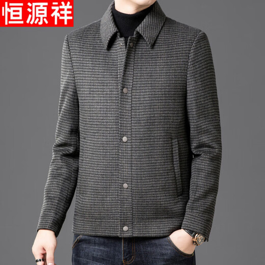 Hengyuanxiang new winter woolen woolen coat men's removable down liner lapel plaid thickened warm coat