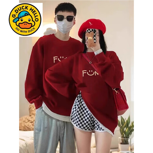 G.duck fried street parent-child outfit plus velvet sweatshirt for a family of three in autumn and winter mother-daughter outfit 2025 New Year baby New Year greeting clothes red (autumn style) 180 adult XL size 135Jin Jin is equal to 0.5kg -150Jin Jin is equal to 0.5kg