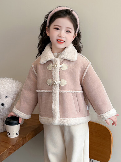 BALA Balabala is suitable for girls' velvet coat winter wear 2025 new super good-looking children's suede thickened fur leather buckle velvet thickened coat 90cm