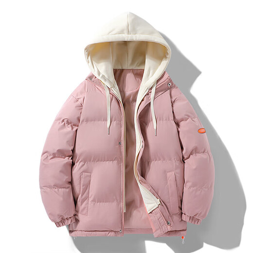 Fake two-piece hooded cotton coat, men's bread coat, winter men's and women's couple's thickened warm jacket, cotton jacket, black 2XL