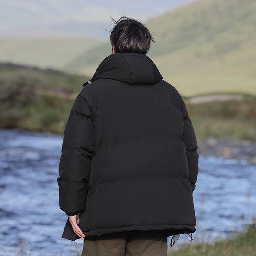 VUUG men's cotton coat jacket American style hooded cold weather clothing men's cotton jacket versatile new cotton coat black S