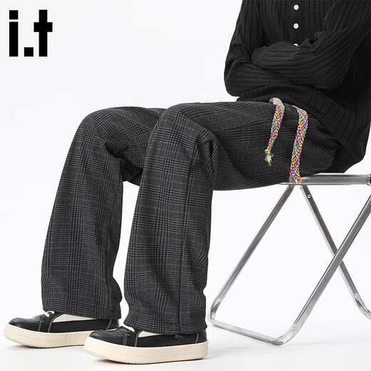 CHOCOOLATE it American retro plaid casual pants men's autumn and winter loose straight straight drape wide leg trousers black M recommended 90Jin Jin equals 0.5kg -110Jin Jin equals 0.5kg
