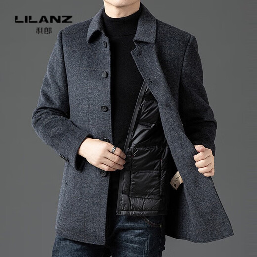 Lilang woolen men's coat autumn and winter middle-aged and elderly thickened warm double-sided woolen windbreaker dad down liner gray thickened 14XL (170)