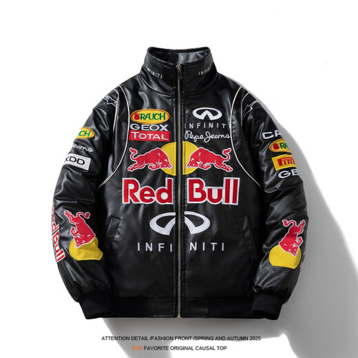 Shijanu American retro racing suit motorcycle cotton jacket autumn and winter motorcycle riding suit embroidered bomber jacket men's and women's jacket winter cotton black PU M recommended 110Jin Jin is equal to about 0.5 kg