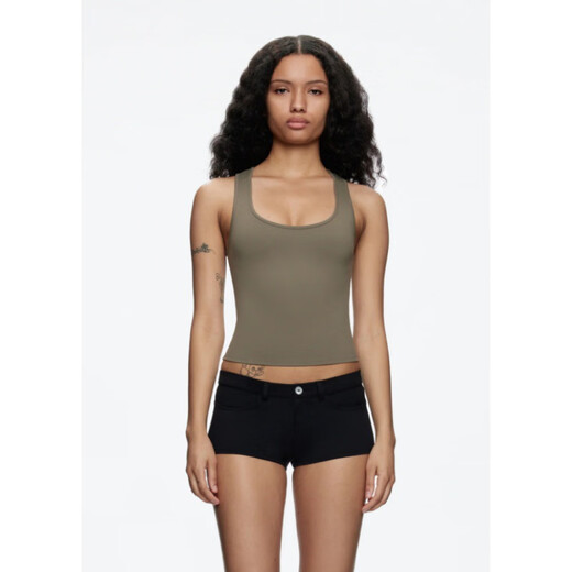 Spot tankair hot girl tight-fitting high elastic square collar I-shaped vest for women fitness quick-drying sports short top black XS