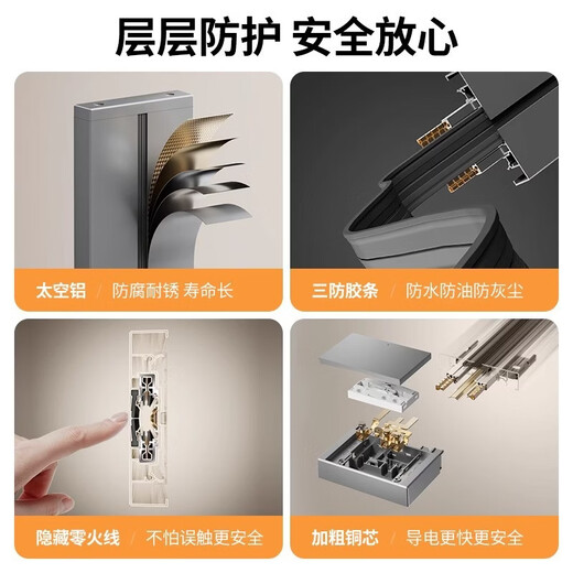 Expanded mobile socket kitchen expansion multi-function converter track socket intelligent conversion plug strip with switch with master control switch gray 50cm track + 4 five-hole sockets