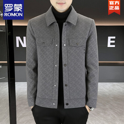 ROMON casual down jacket men's autumn and winter trendy brand youth lapel short jacket 2025 new fashionable men's top gray 3XL