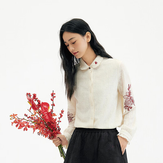 Birds and New Wine 2025 winter new style fungus edge jacquard knitted embroidered doll collar shirt for women off-white HCA03 S