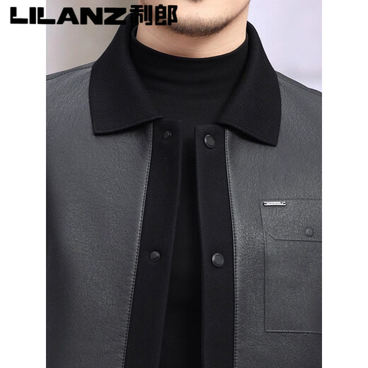 LILANZ利郎冬季男士针织领拼接PU皮衣羽绒服夹克中年男商务时尚翻领短款 浅棕色 M 170