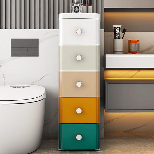 JD Logistics Furniture Crack Storage Cabinet Drawer-type Storage Rack Bathroom Kitchen Narrow Storage Cabinet 25cm Width Pure White 6 Layers