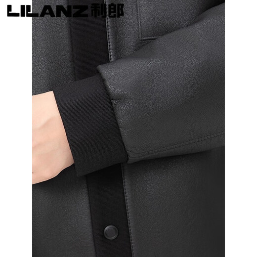 LILANZ利郎冬季男士针织领拼接PU皮衣羽绒服夹克中年男商务时尚翻领短款 浅棕色 M 170