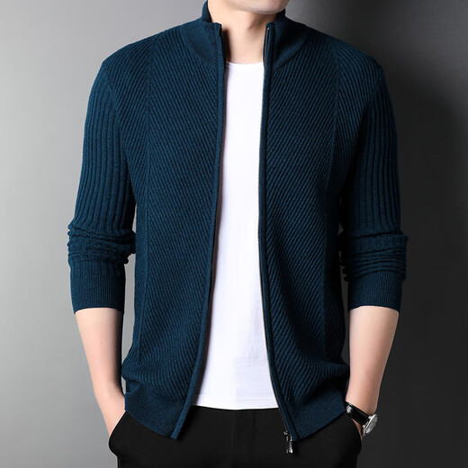 Hengyuanxiang wool sweater men's 100 pure wool autumn and winter slim-fit stand-up collar zipper cardigan jacquard sweater jacket thick section