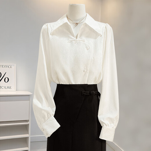 Sibaishe new Chinese shirt 2026 spring new women's simple temperament lapel single-breasted shirt