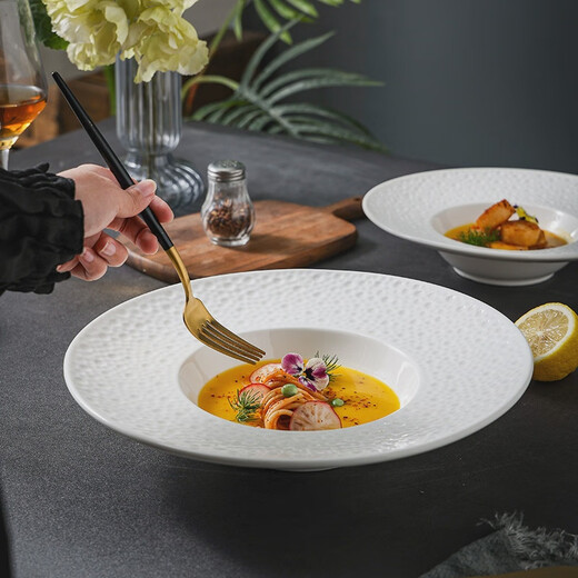 Fantasy pasta plate, Western food plate, straw hat plate, flying saucer plate, high-looking plate, high-end dessert plate, soup, 11.5-inch drip pattern straw hat plate-gold thread