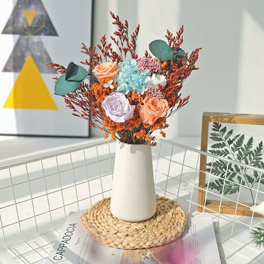 Yusenyi Everlasting Flower Soap Dried Rose Bouquet Light Luxury Ornament A737 Bouquet (excluding bottle)