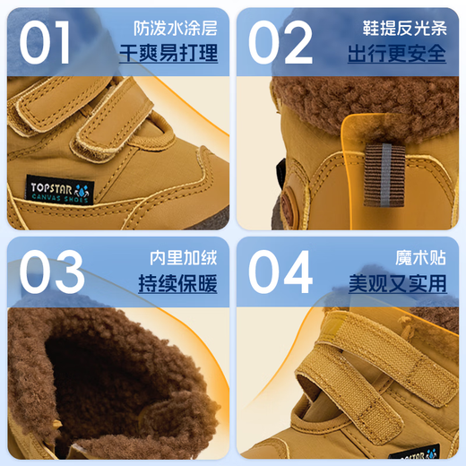 TOPSTAR Children's Snow Boots Winter New Girls Snow Boots Boys' Velvet Warm Baby Velcro Anti-Slip Cotton Shoes Black 24 Inner Length 15.5cm Recommended Foot Length 14.5cm