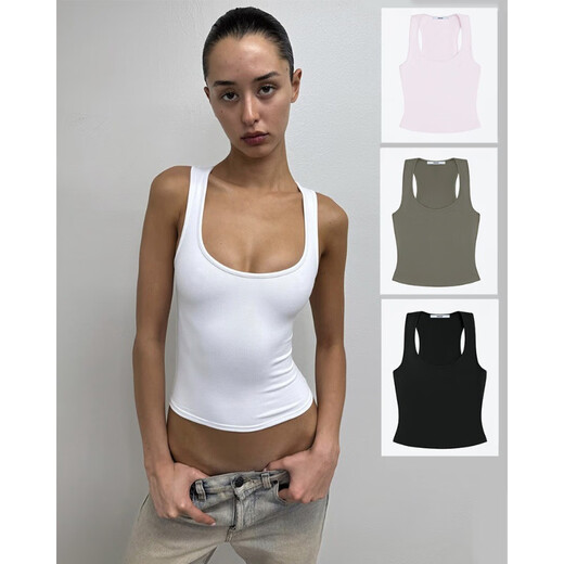 Spot tankair hot girl tight-fitting high elastic square collar I-shaped vest for women fitness quick-drying sports short top black XS