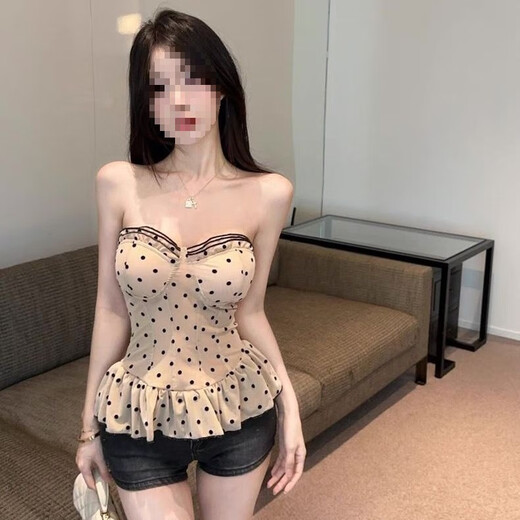 Fishbone sexy slimming polka dot camisole summer new temperament tube top strapless top commuter long style women strapless (brown one size)