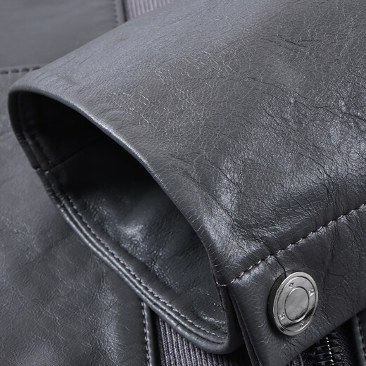 Fat Donglai Supermarket purchasing Haining leather jacket men's 2025 winter men's stand-up collar casual leather jacket workwear cotton same style gray 4XL suitable for 200Jin Jin is equal to about 0.5kg