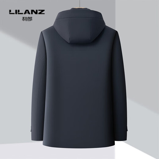 Lilan brand mink velvet removable inner lining men's high-end thickened business casual stand collar hooded coat, navy thickened 14XL (180)
