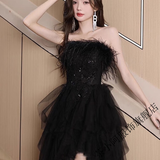 Cha Xiaoa Black Evening Dress 2025 New Style Banquet Celebrity Tube Top Dress Niche Birthday Adult Ceremony Black L