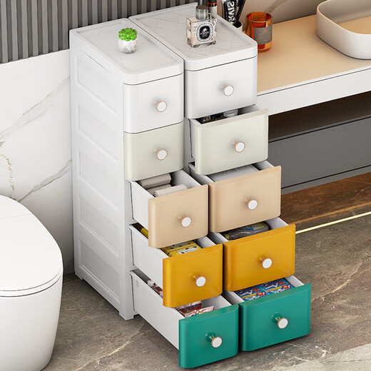 JD Logistics Furniture Crack Storage Cabinet Drawer-type Storage Rack Bathroom Kitchen Narrow Storage Cabinet 25cm Width Pure White 6 Layers