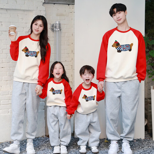 Disney (Disney) special unique parent-child clothing trendy brand dachshund autumn family of three family clothing sweatshirt children's clothing velvet red apricot patchwork 90 crawl suit