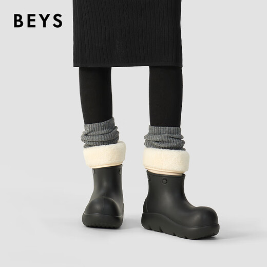 BEYS赵露思同款雪地靴女小丑鞋加绒防水防滑厚底增高2025冬季新款女鞋 沙色 38