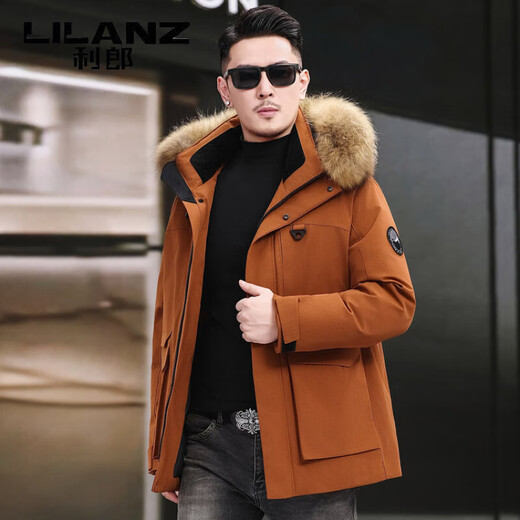 LILANZ 2025 new winter men's down jacket, large fur collar, warm and thickened parka duck down cold-proof winter jacket, black M 170