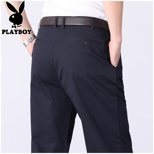 Playboy middle-aged and elderly pure cotton casual pants men's autumn and winter thick no-iron high-waisted men's pants double pleated deep crotch large size long pants thick/light khaki double pleated large trouser legs 100% cotton / 46 3 feet 4 waist 46