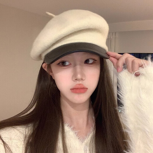 Wanjiazhen white beret women's autumn and winter versatile warm and face-friendly small octagonal hat British retro newsboy painter hat British beret main picture white