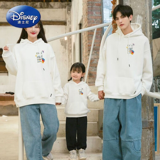 Disney (Disney) children's clothing autumn sweatshirt 2025 new family of three and four autumn and winter velvet thickened mother and daughter clothing dopamine white velvet 100 M