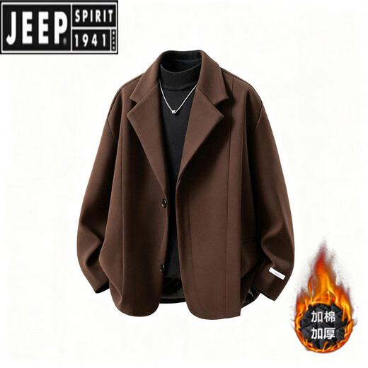 JEEP SPIRIT Black Woolen Suit Jacket Men's Winter Cotton Thickened Short Coat-style Korean Casual Wear Suit Brown Cotton Jacket M 90-115Jin Jin is equal to 0.5 kg