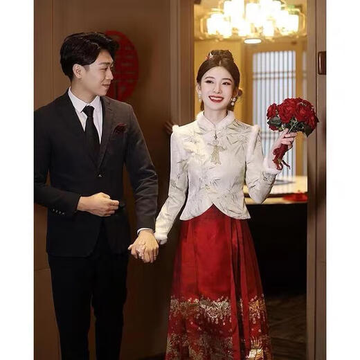 Hengyuanxiang plus size female fat mm new Chinese style Chinese style quilted thickened dress furry button top horse face skirt suit 200Jin Jin equals 0.5kg top + Phoenix print horseface skirt L recommended 100-120Jin Jin equals 0.5kg