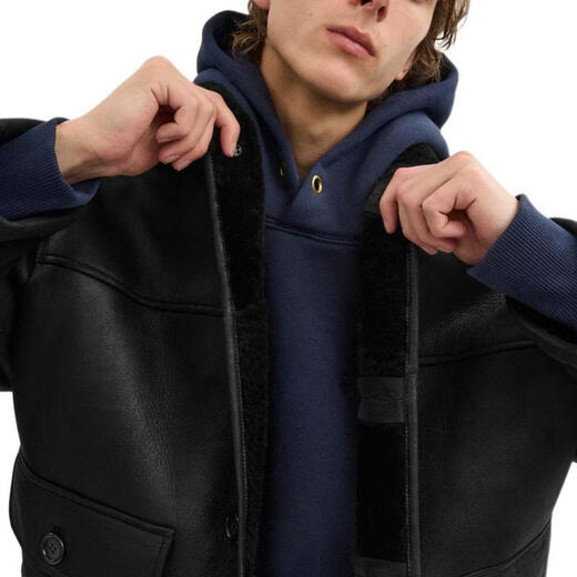 Мужская однобортная однобортная кожаная куртка COACH с длинными рукавами, черный, черный M