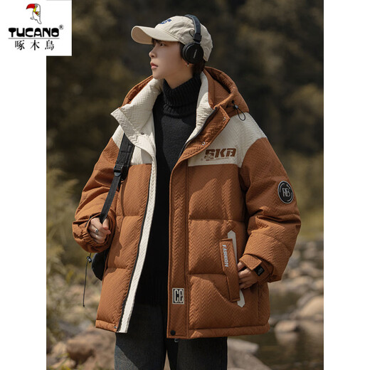 Woodpecker three-proof down jacket men's winter 2025 new work jacket men's hooded thickened outdoor warm and cold-proof clothing 8901 rice white new national standard 90% white duck down M (about 85~105Jin Jin equals 0.5kg can be worn)