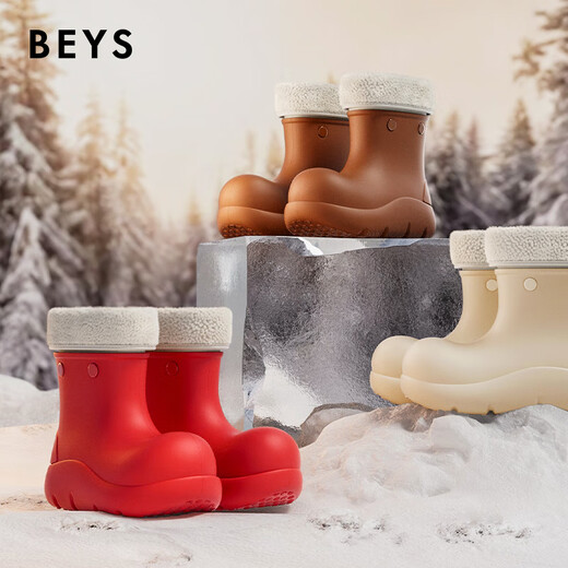 BEYS赵露思同款雪地靴女小丑鞋加绒防水防滑厚底增高2025冬季新款女鞋 沙色 38