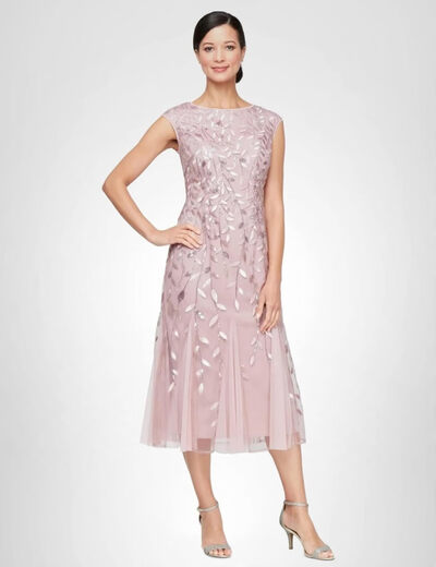 Alex Evenings Women's Short Embroidered Dress, Rose Red, 6 Rose Red 6