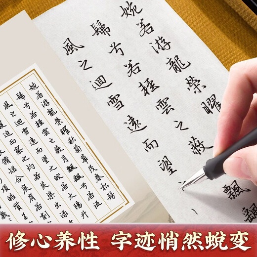 Chinese Ten Thousand Volumes Zhao Mengfu's Running Script Luo Shen Fu Fountain Pen Practice Copybook Hard Pen Calligraphy Copying and Tracing Red Traditional Chinese Characters Tutorial for College Students and Beginners to Tracing Red