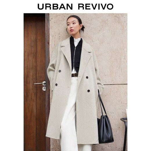 UR2025 new winter women's high-intelligence gray double-breasted coat UWM150069 light khaki S